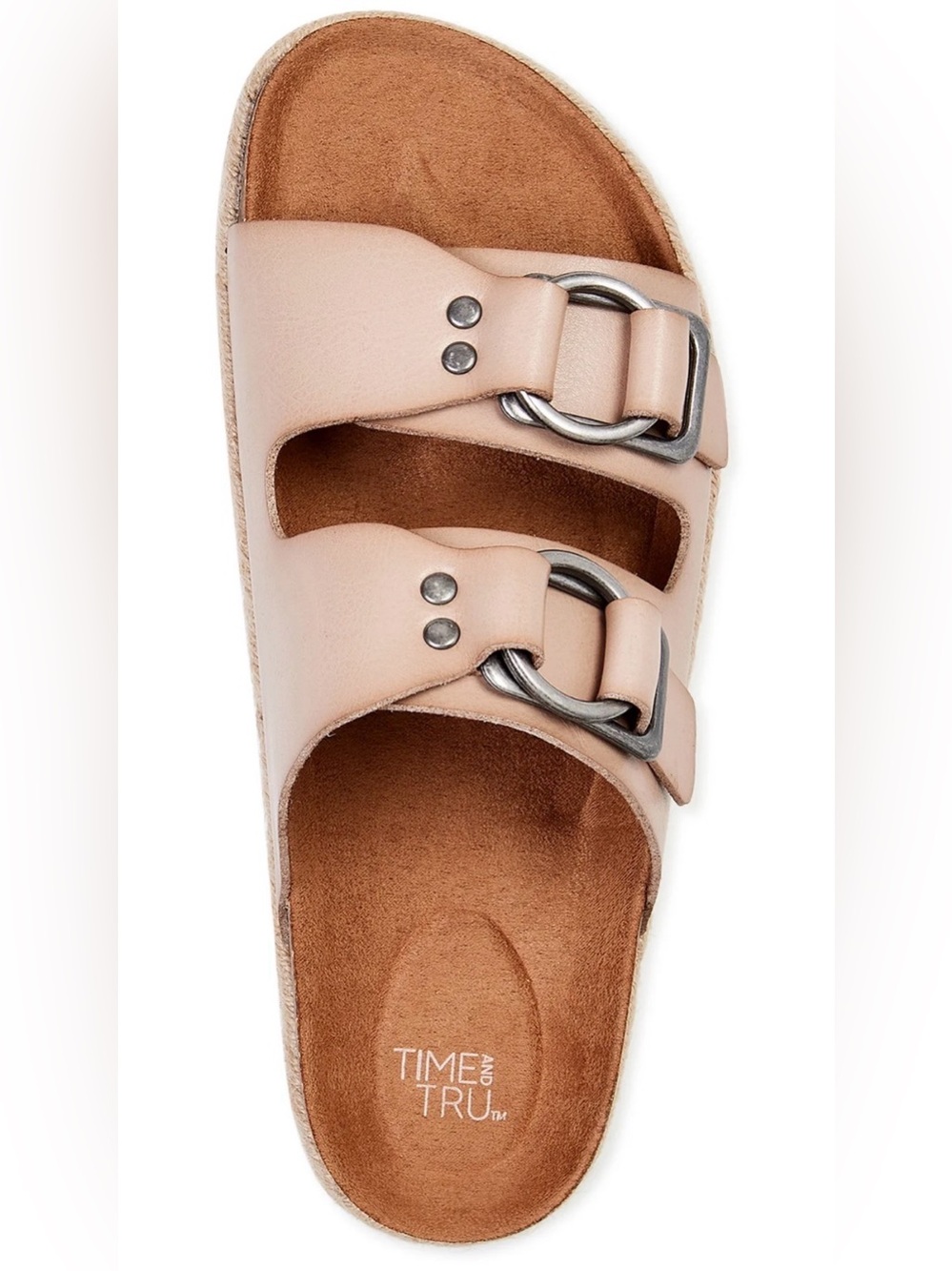 Time and Tru Pale Pink Double Buckle Slide Sandal